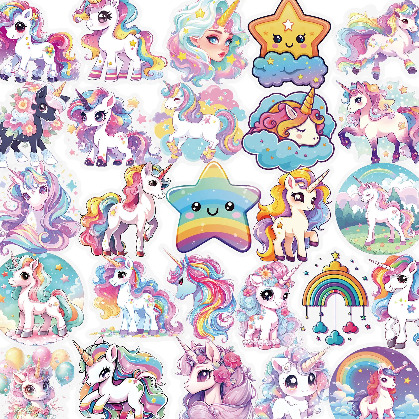 56/112PCS Cute Unicorn Transparent PET Stickers Dreamy Fairy Tale Rainbow Horse Tablet Stationery  Notebook Waterproof Sticker