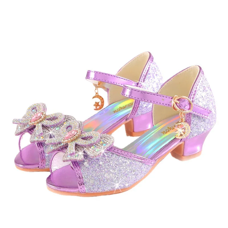 2026 Girls' Princess Sandals Children's Shoes Frozen Elsa Children's Shoes Girls Fashion Baby Pink Blue High Heel Shoes Size - view 5
