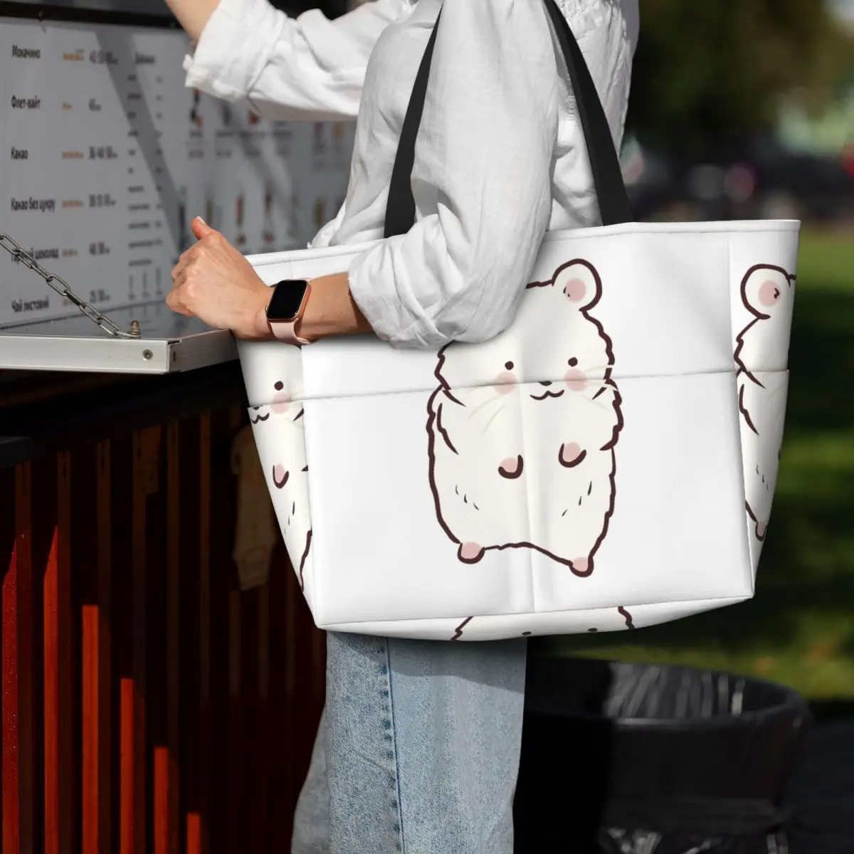 

Cute Hamster Drawing Beach Tote Bag Sport Gym Yoga Duffle Large Tote Bag Women Travel Bag Fitness bag