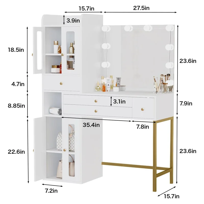 Dresser with locker mirror power socket drawer makeup table