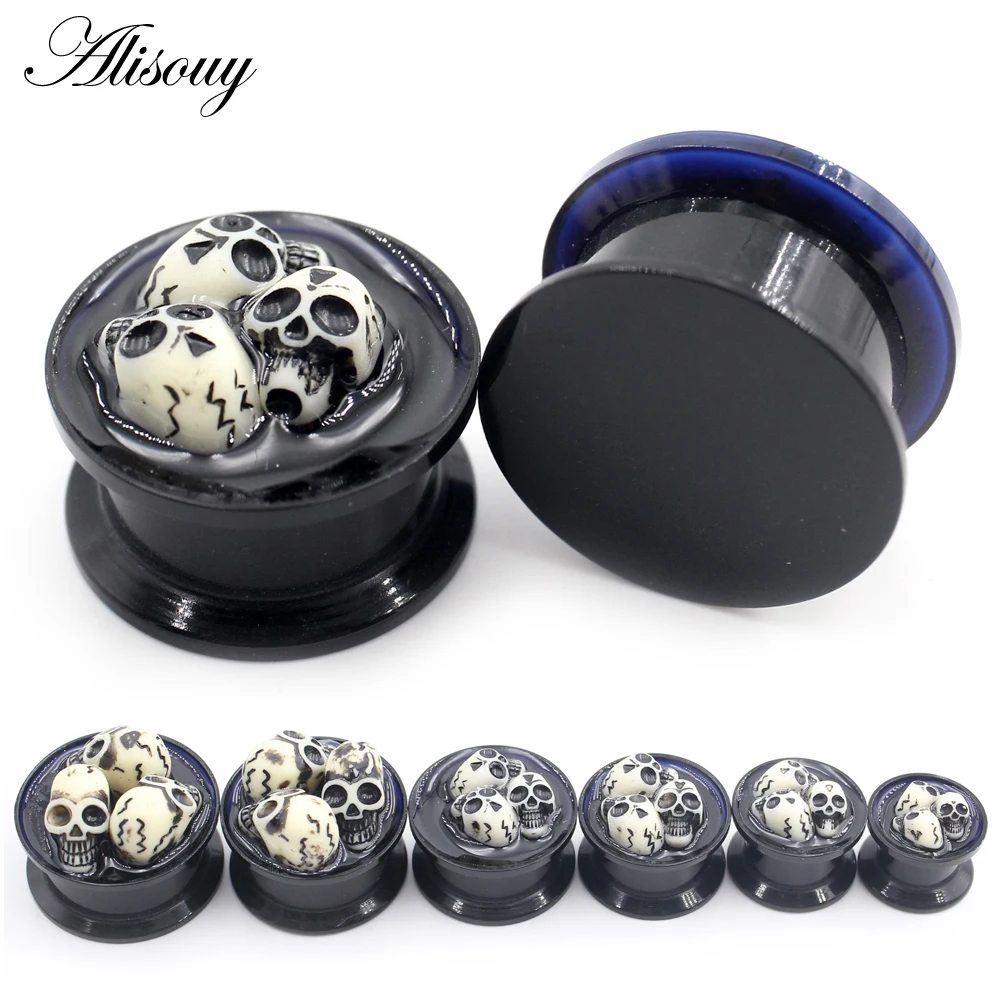 Alisouy 2PC Acrylic Punk Skull Skeleton Round Thread Ear Gauges Tunnels Plugs Expander Stretcher Earring Piercing Body Jewelry