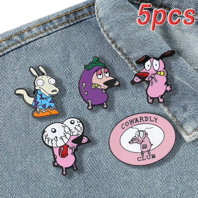 

Cute Cartoon Puppy Enamel Pins Courage Dog Cowardly Dog Pink Dog Metal Brooch Badge Fashion Jewelry Backpack Accessory Gifts