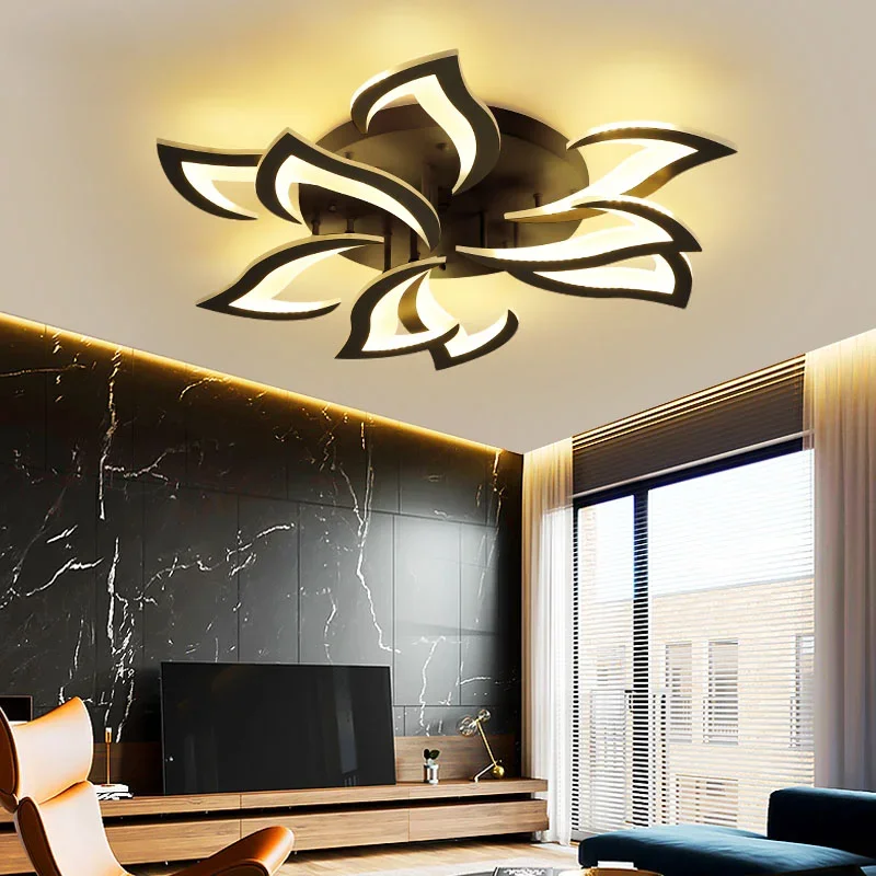 

Black White New Modern LED Chandelier Lights with Remote Bedroom Dining Living Study Room Lamps Aisle Indoor Lighting AC 90-260V