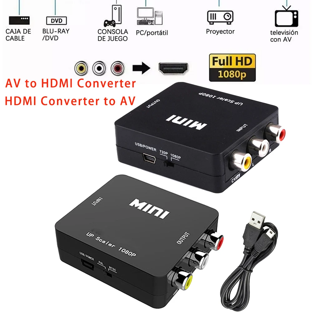 HD 1080P AV zu HDMI RCA zu HDMI Verbund Adapter Konverter mit USB Kabel CVBS AV Adapter für TV PC Projektor