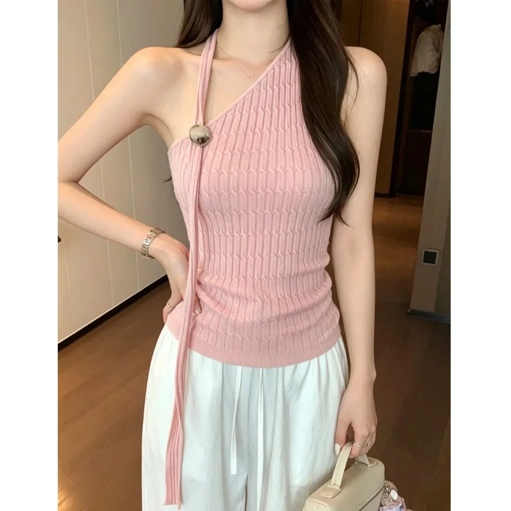

Stunning Small Strap Vest Women Summer Design Sensation Outerwear Unique Beautiful Sleeveless Top Casual Style Waist-Cinching...