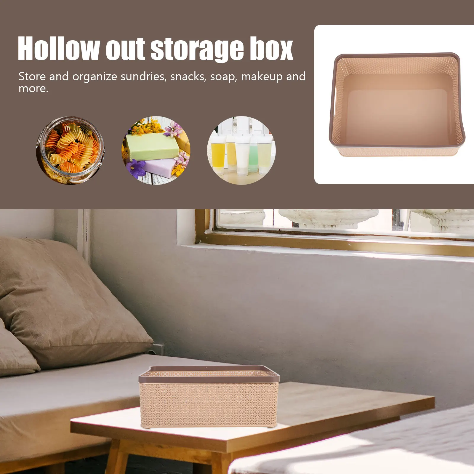 

Storage Basket Large Capacity Hollow Handle Plastic Sundries Organizer For Home Desktop Table Clothes