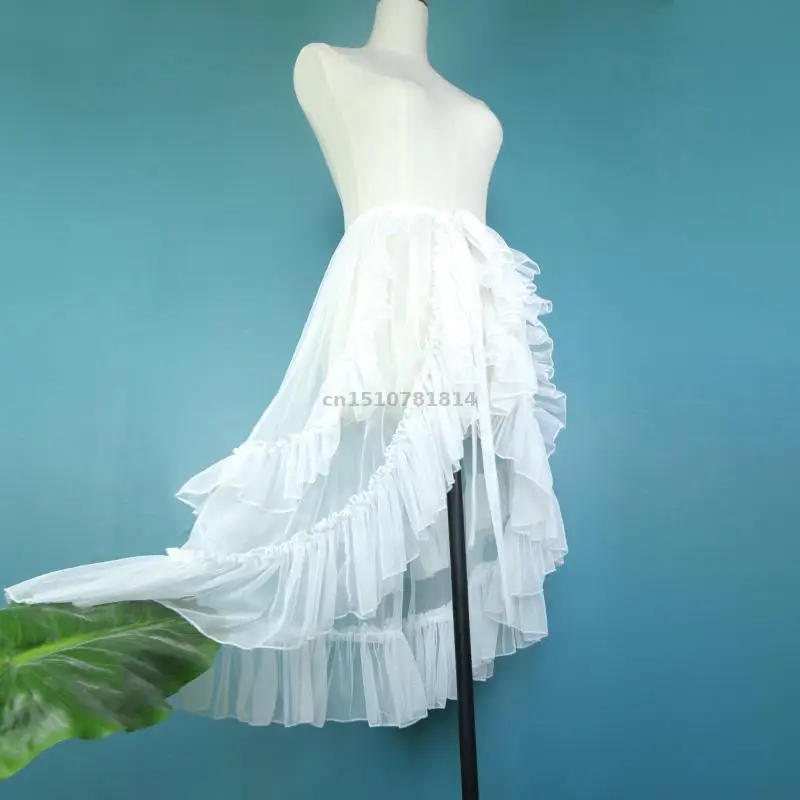 2026 Detachable Tulle Overskirt Women Ruffled High Low Skirt Lolita Gothic Steampunk Bridal Cosplay Halloween Party White Pink view 3