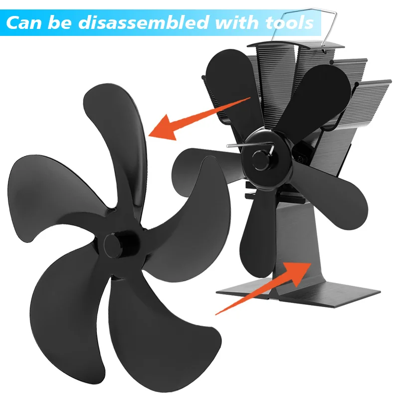 5 Blades Stove Fan Blade Replacement Low Noise Blade Winter Wood Log Burning Aluminum Alloy Universal Fireplace Fan Accessories