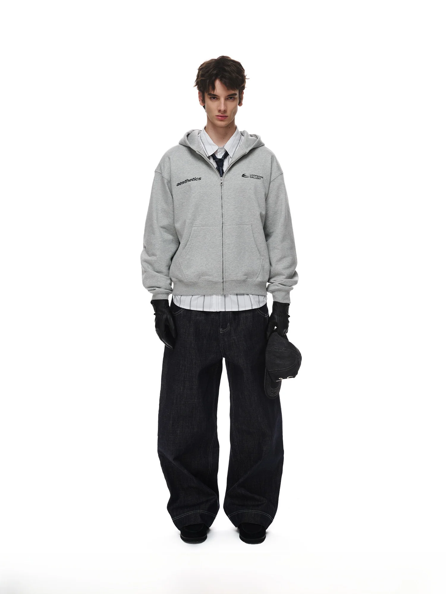 

Loose Fit Double Sided Printed Open Cardigan Sweatirt ex Casual Trendy Comfortable Cotton Polyester Hooded Zipper Design