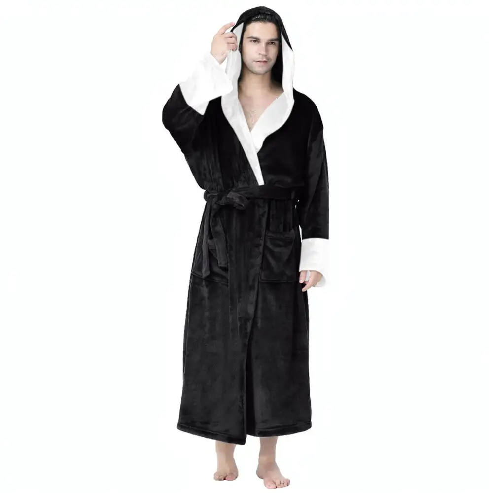 Mens Cotton Bathrobe Comfortable Loungewear Sleepwear Color Block Luxury Dressing Gown Kimono Style Breathable Home Bath Pajamas