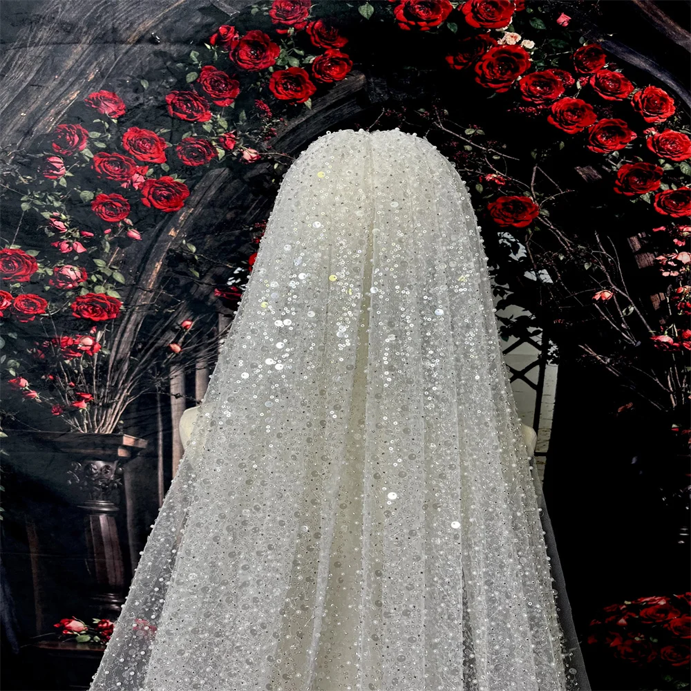 Luxury Wedding Veil Heavy Glitter Beaded Ivory Single Tier 3M Bridal Veil with Sequins Pearls Comb Included image 2