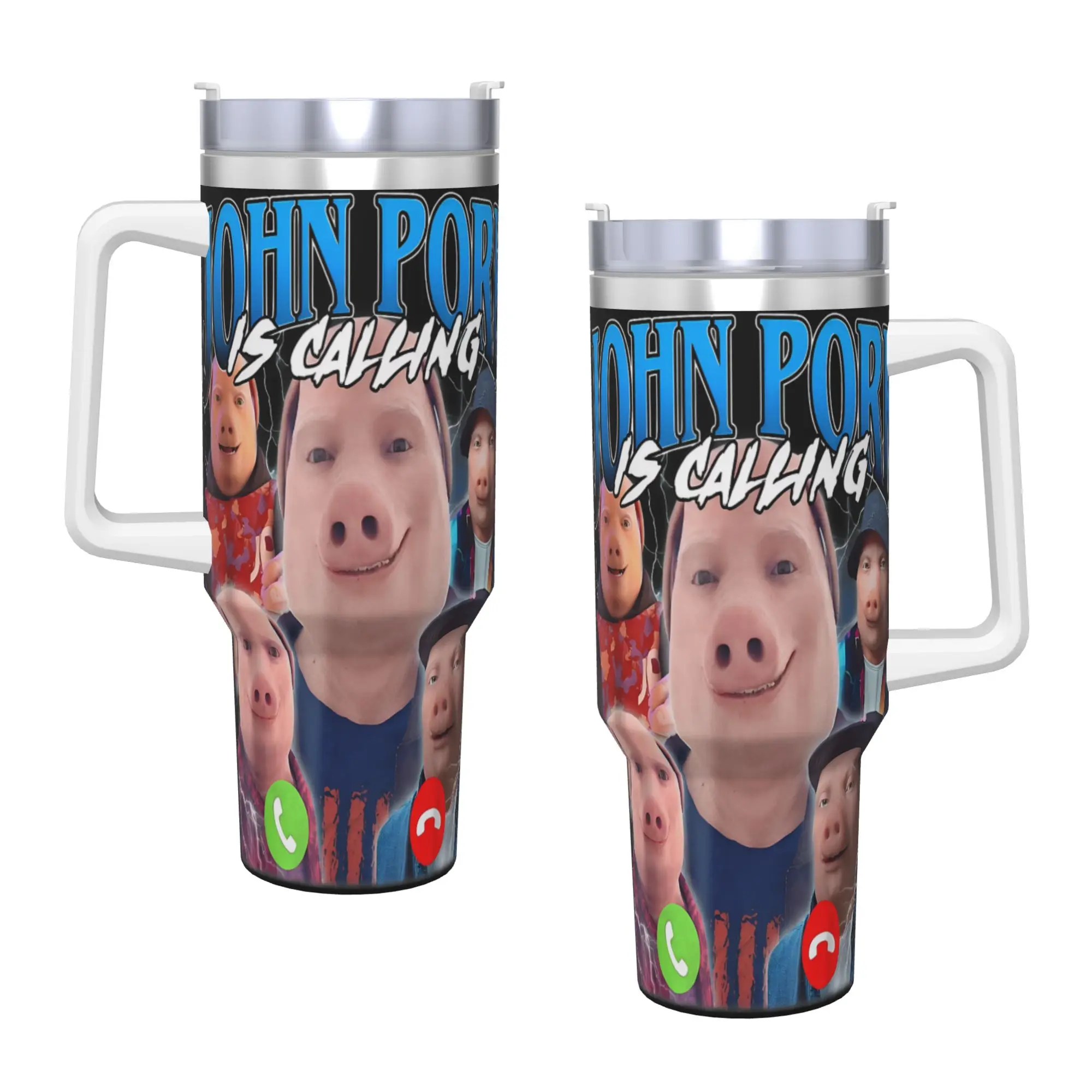 Stainless Steel Tumbler John Pork is Calling Meme Brainrot Car Mugs With Straws  Cold Drink Water Bottle Heat Large Thermal Cups