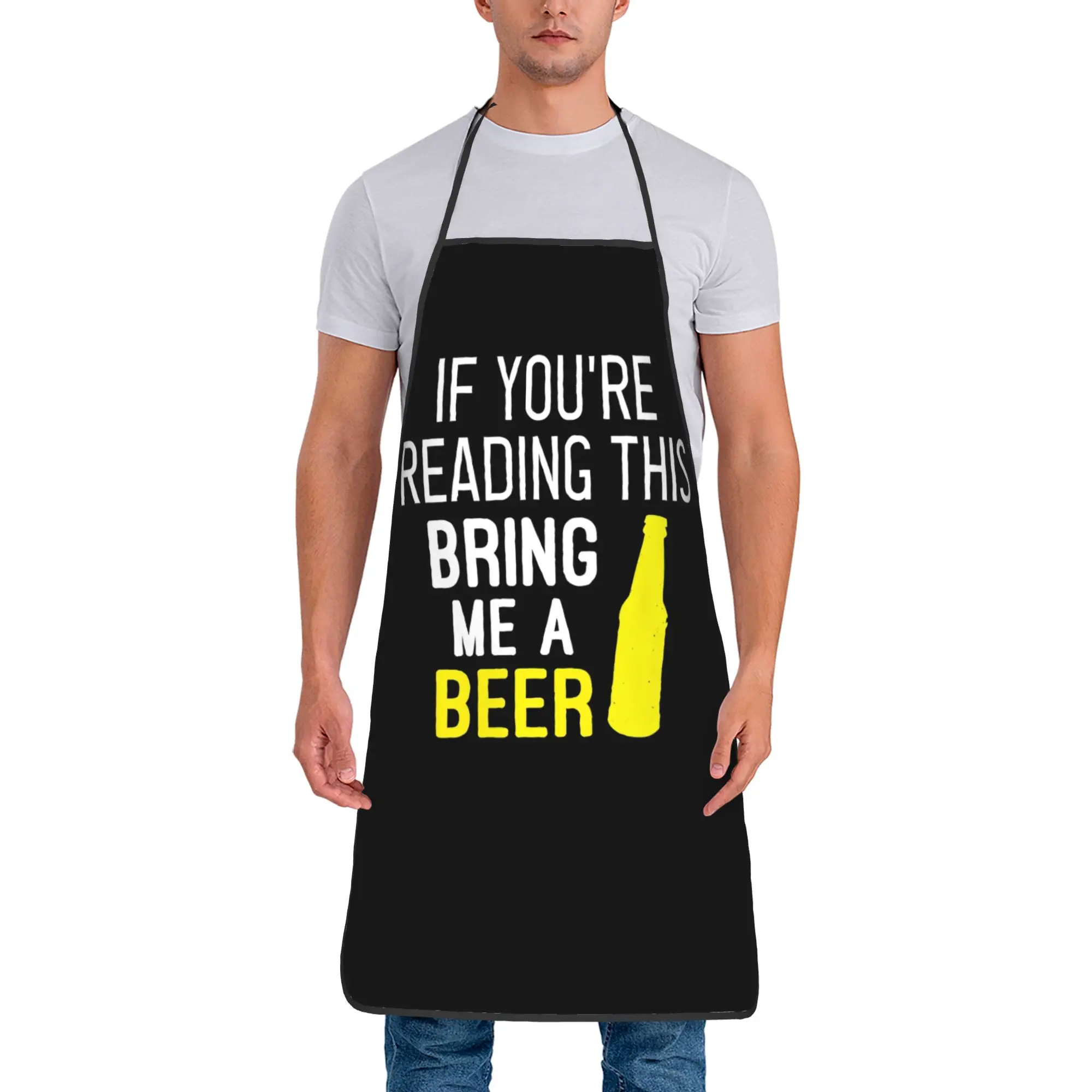Bring Me a Beer Joke Funny Bib Aprons for Women Men Polyester Fathers Day Kitchen Adult Waterproof Thin Accessories Baking