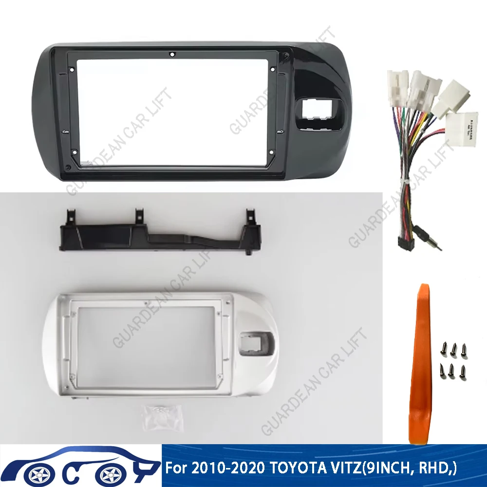 9 Inch Car Frame Fascia For Toyota Vitz 3 XP130 Yaris 2014-2019 RHD Adapter Android Radio Audio Dash Fitting Panel Cable Kit