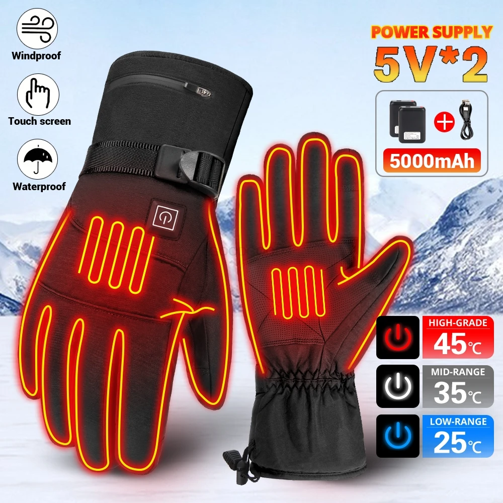 

Heated Skiing Gloves Winter Heated Gloves Warm Waterproof Rechargeable For Snowmobile Heating Thermal Gloves Men Women