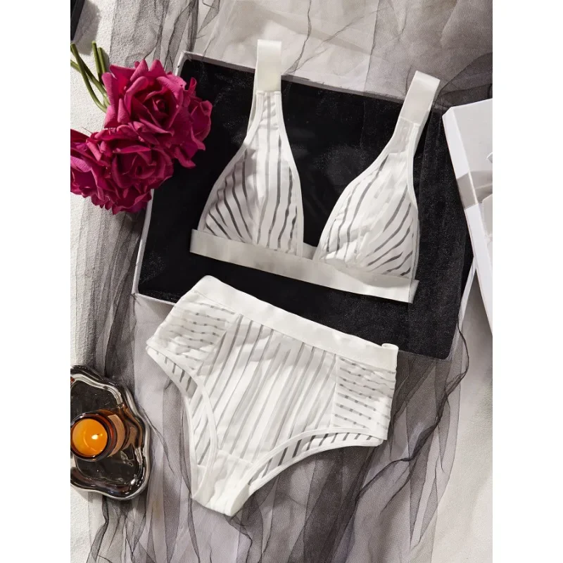 CHUANGERM Fashion Sexy Striped Seamless Erotic Lingerie Sexy Bra and Pant Set Sexy Nighty Fancy Underwear Set for Lady Two-Piece