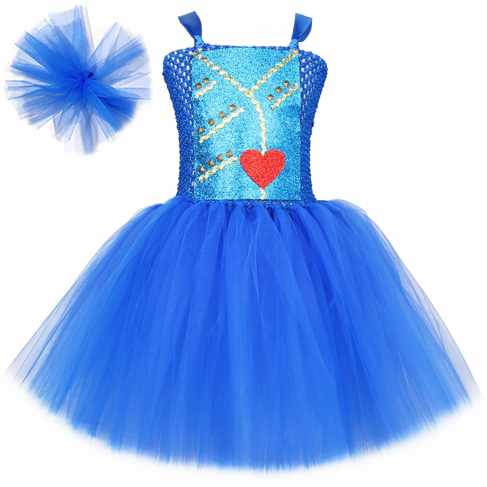 Evie Descendants Costume Girls Sparkly Fancy Tutu Princess Dress Up Halloween Cosplay Costume For Kids Carnival Party Dresses