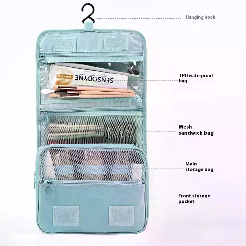 حقيبة غسيل أدوات الزينة المحمولة مع خطاف معلق مقاوم للماء للنساء الحمام حقيبة تخزين مستحضرات التجميل سعة كبيرة السفر الرجال حقيبة مستحضرات تجميل