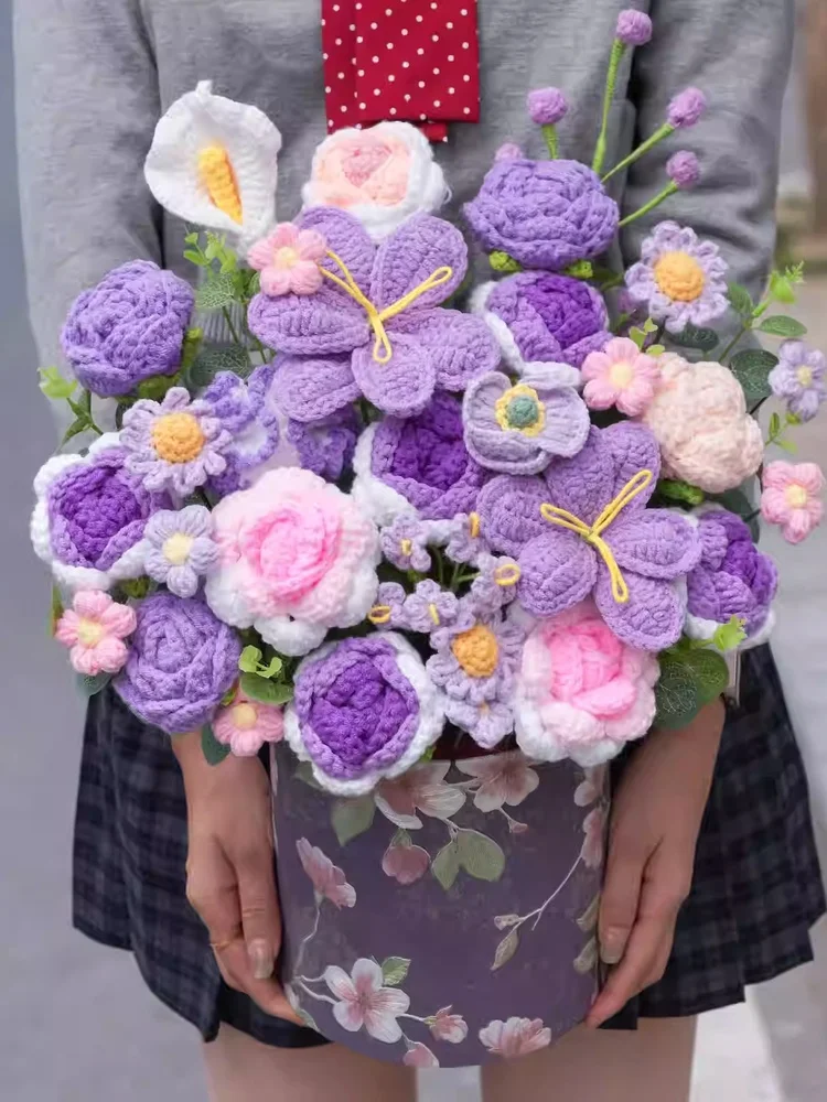 新年の手編み蓮とひまわりの糸ヴィンテージフラワーブーケ幸福バケツ素材キットスノーフェアリーブランド
