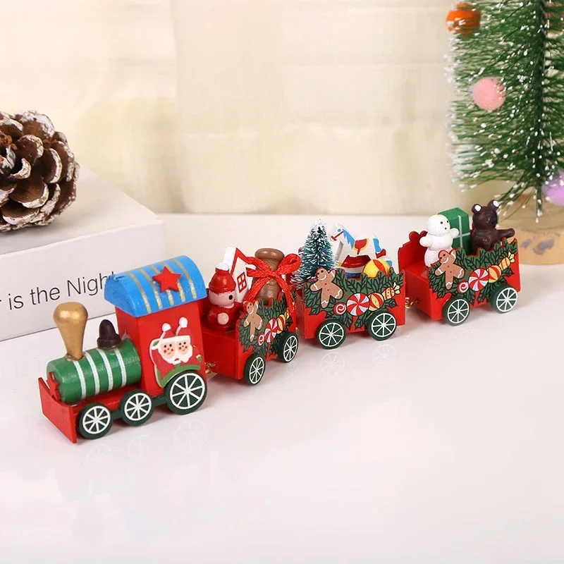 Cute Painted Wooden Christmas Train Ornament Gingerbread Man Decor Craft Toy for Toddler Kids Xmas New Year Party Gift