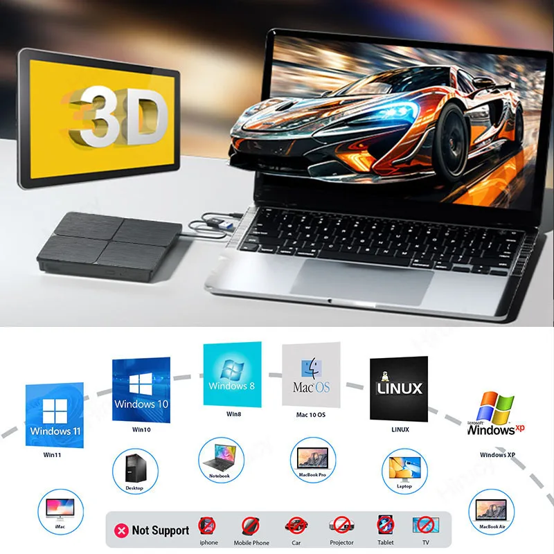 Imagem -04 - Portátil Externo Blu-ray Dvd Drive 3d Bd-combo Player Reader Dvd Burner Usb 3.0 Laptop pc Computador Notebook Windows 11 Usb