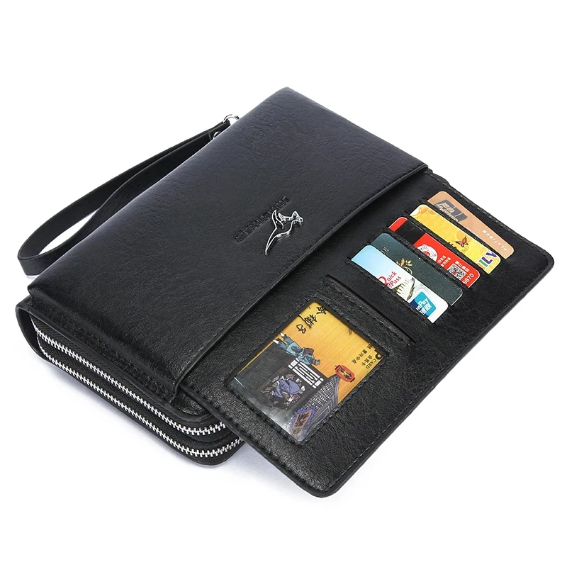 Men's PU Leather Clutch Bag Double Zipper Design Solid Color Handbag Men Luxury Crossbody Sacoche Homme Bolsos