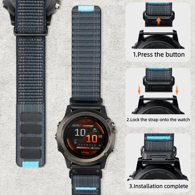 22mm 26mm Band For Garmin Nylon Watch  Fenix 8 7 Pro 7S 6X 6 5X 5Plus Venu 3 4 instinct 3 47 43 bracelet correa Forerunner Strap