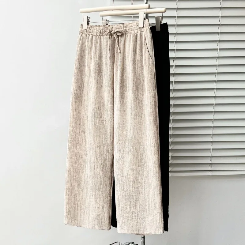 Summer Loose Thin Women Straight Leg Pants Drawstring Elastic Waist 2026 New Comfortable Casual Lightweight Narrow Trousers