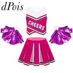 Kids Girls Sleeveless Cheer Dance Outfit Set for Cheerleading Uniform Cosplay Cheerleader Costume Teens Dancewear Teamwear