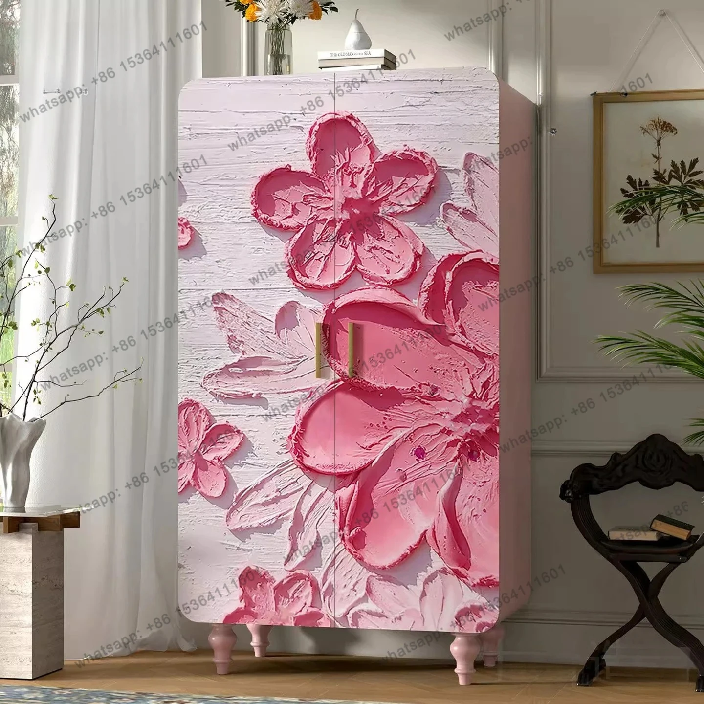 

Кремовый ветер, цветок, шкаф для спальни из цельного дерева, французская романтическая розовая кровать для отеля и шкаф для хранения вещей в комнате для завтрака