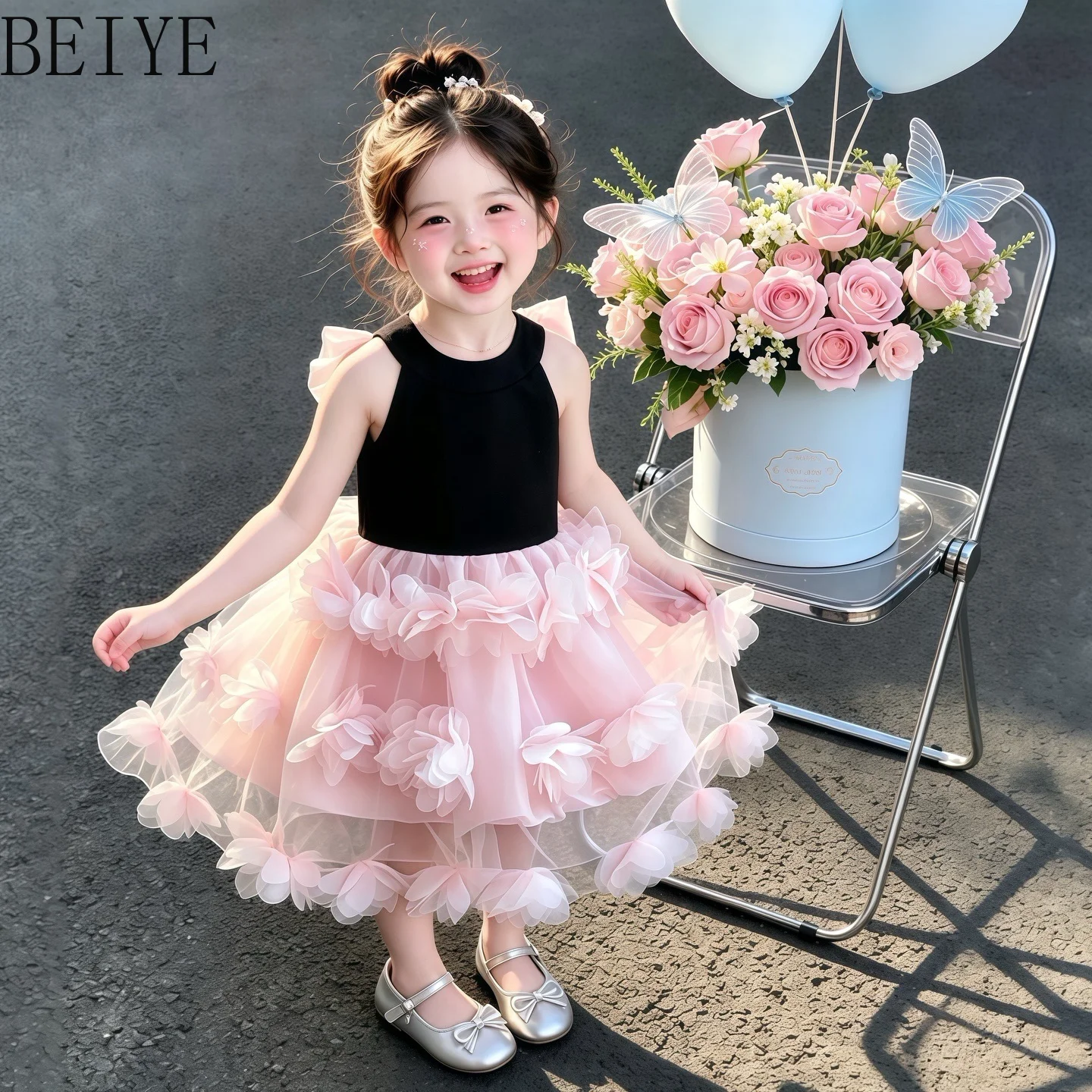 High End Princess Girls' Dress Summer New Light Luxury Mesh Fluffy Cake Dress Children Sleeveless Birthday Party Gown Dress