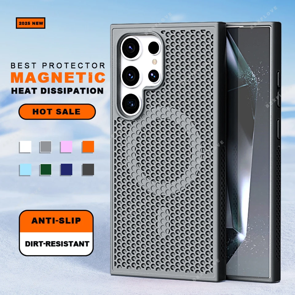 

Matte Magnetic Phone Case for Samsung Galaxy S22 S23 S24 S25 Ultra Plus S23FE Heat Dissipation Magsafe Charging Shockproof Cover