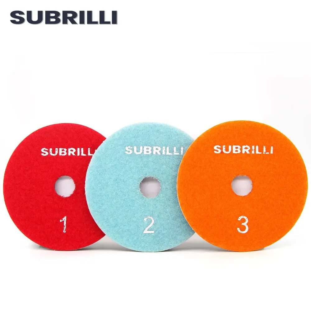 SUBRILLI 4 بوصة الماس لوحة تلميع 3 خطوة مرنة الراتنج السندات قرص الطحن حجر الرخام بلاط الجرانيت الرملي 1 قطعة