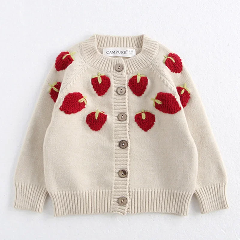 

Autumn Kids Girls Toddler Children Cardigans Baby Girls Knitted Cardigan Sweaters Strawberry Embroidery Christmas Sweater Coat