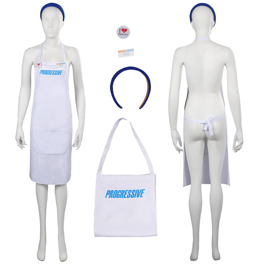 Movie FLO Cosplay Costume Adult Barbei Apron Bag Headband Badge Outfits Fantasia Halloween Playing Carnival Roleplay Fancy Suit