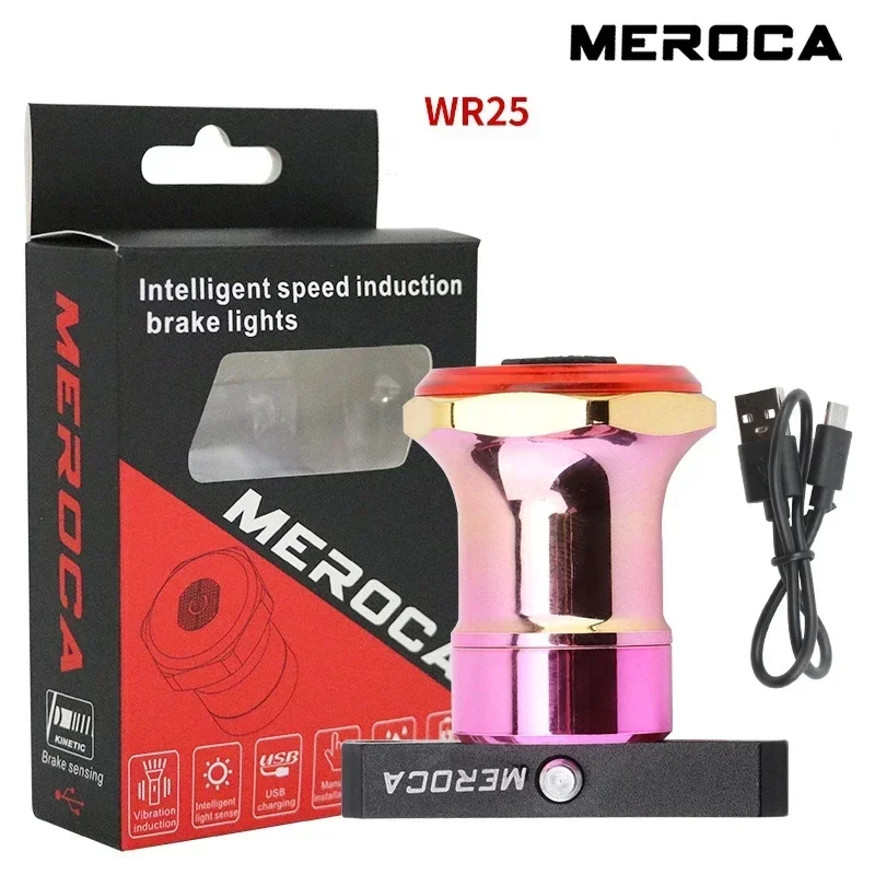 MEROCA Bicycle Taillight with Brake Sensing 7 Modes Bike Brake Sensor Light IPX6 Waterproof Mtb Rear Warning Lamp Cycling Parts