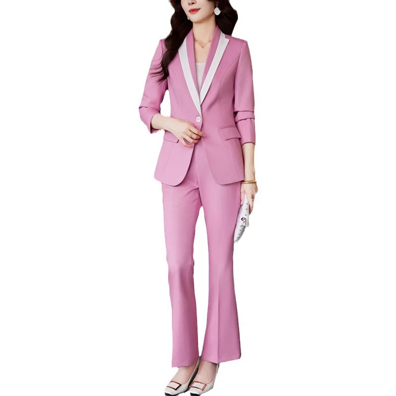 8308 Purple Stitching Suit Female Autumn and Winter New Fashion High-End Temperament Beautician Professional Tailored Suit Suit