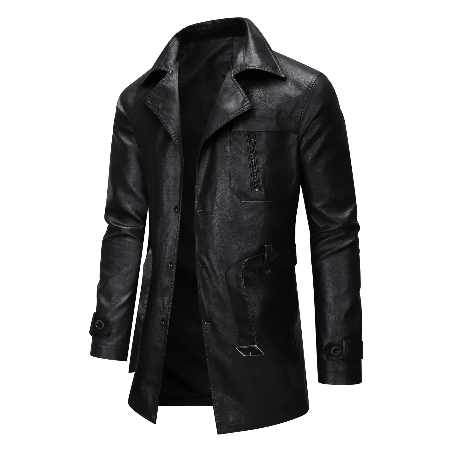 

Cool Trendy Mid to Long Length Leather Jacket Men's Slim Fit Double Breasted Leather Windbreaker Winter Men's Quality New Jacket