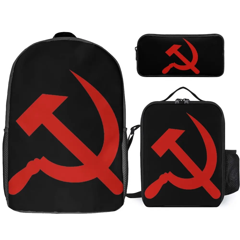 Kommunist isches Logo zum Verkauf 3 in 1 Satz 17 Zoll Rucksack Lunch Bag Stift Tasche Schulen heißer Verkauf sicherer Rucksack gemütlich