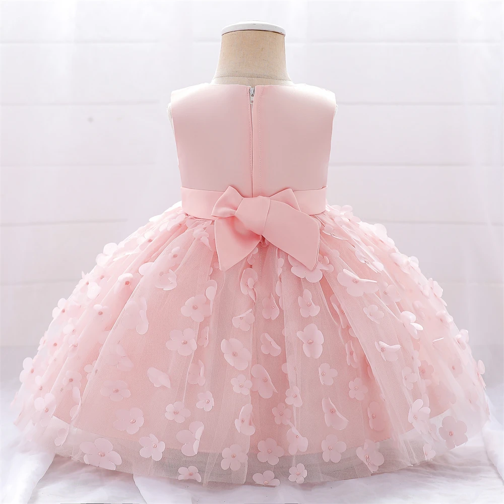 Baby Girls Flower Baptism Dress for Wedding White Bow 1st Birthday Party Princess Girl Dresses Tulle Bridemaids Evening Costumes