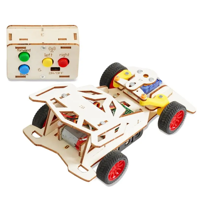 A48U 3X DIY Wooden Remote Control Car Kit Mini Four-Wheel Drive Racing Car Science Experiment Kits For Teen Kids Gifts