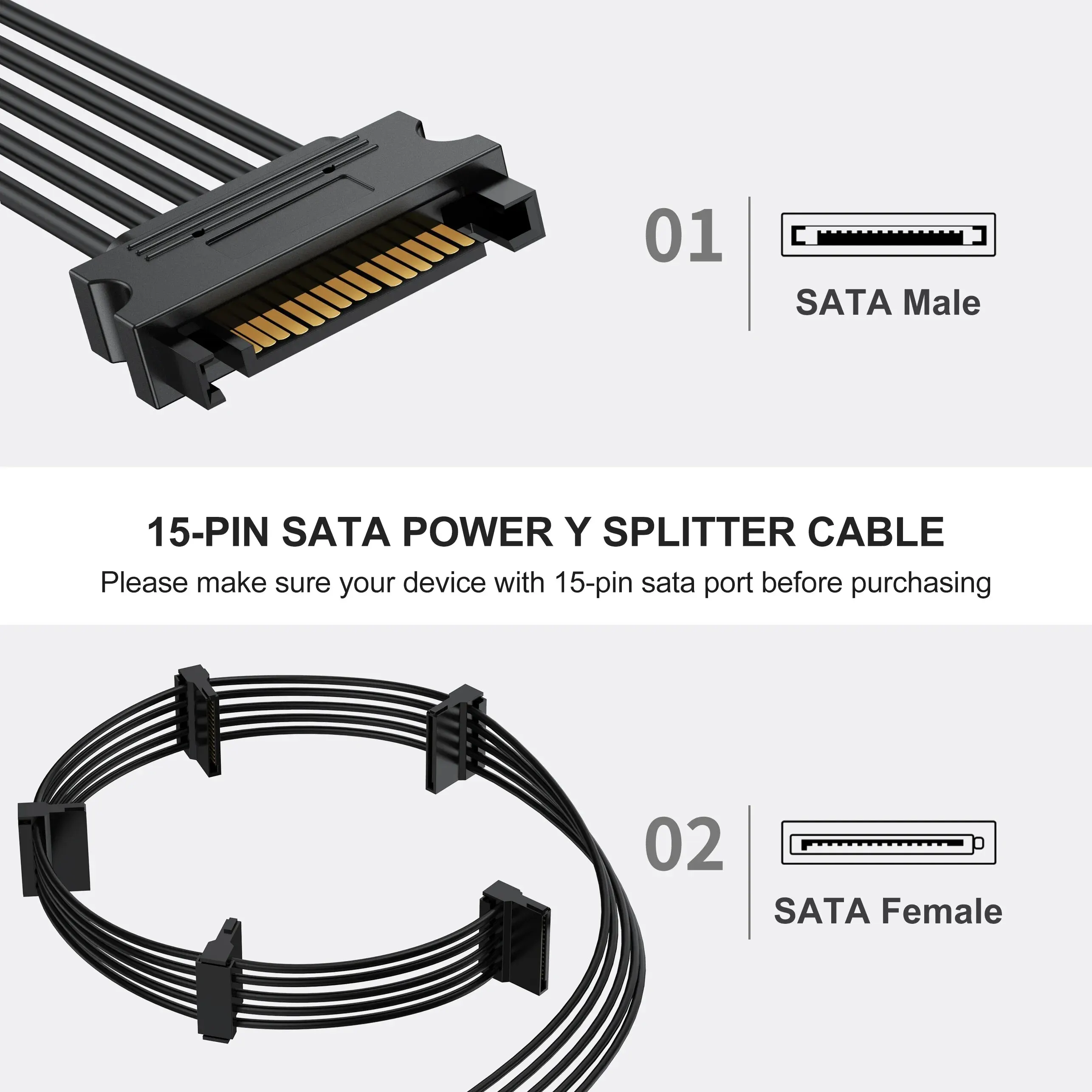 15Pin SATA/4PIN Power Supply Splitter Cable Hard Drive 1 Male To 5 Female Extension Power Cord for DIY PC Sever