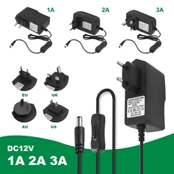 Zasilacz 12V DC 12V 1A 2A 3A transformator światła z przełącznikiem AC110V 220V na DC 12V zasilacz zasilacz do taśmy Led