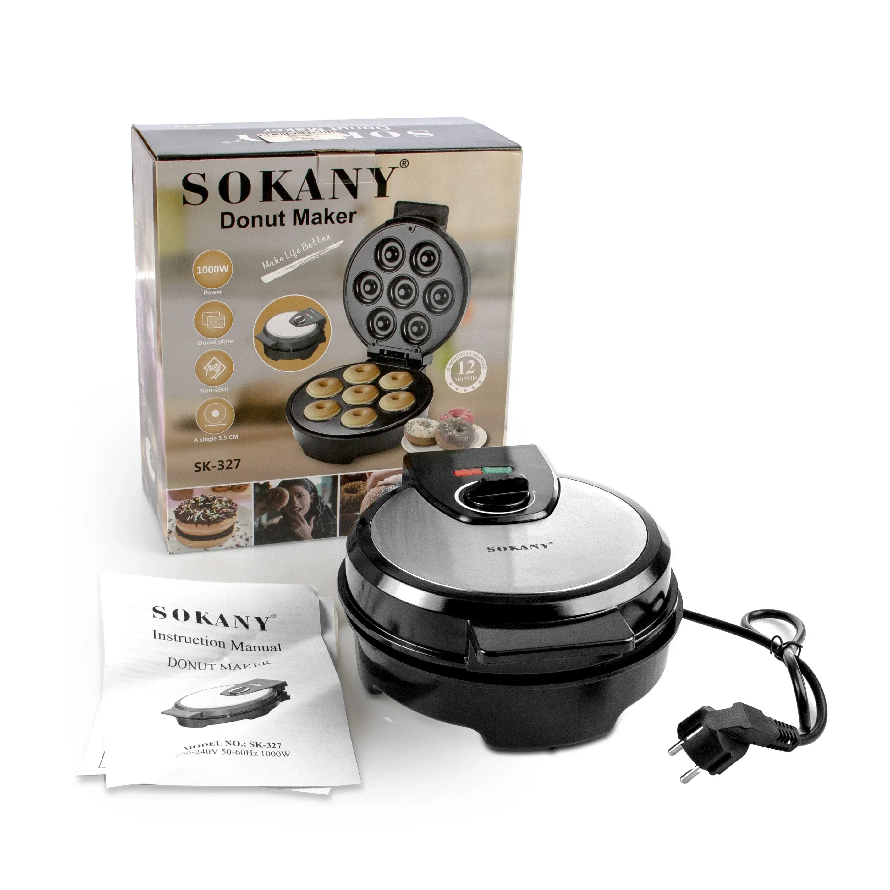 ماكينة صنع الدونات الكهربائية المحمولة وسهلة التشغيل تناسب 7 دونات - مثالية للإفطار والوجبات الخفيفة والحلويات