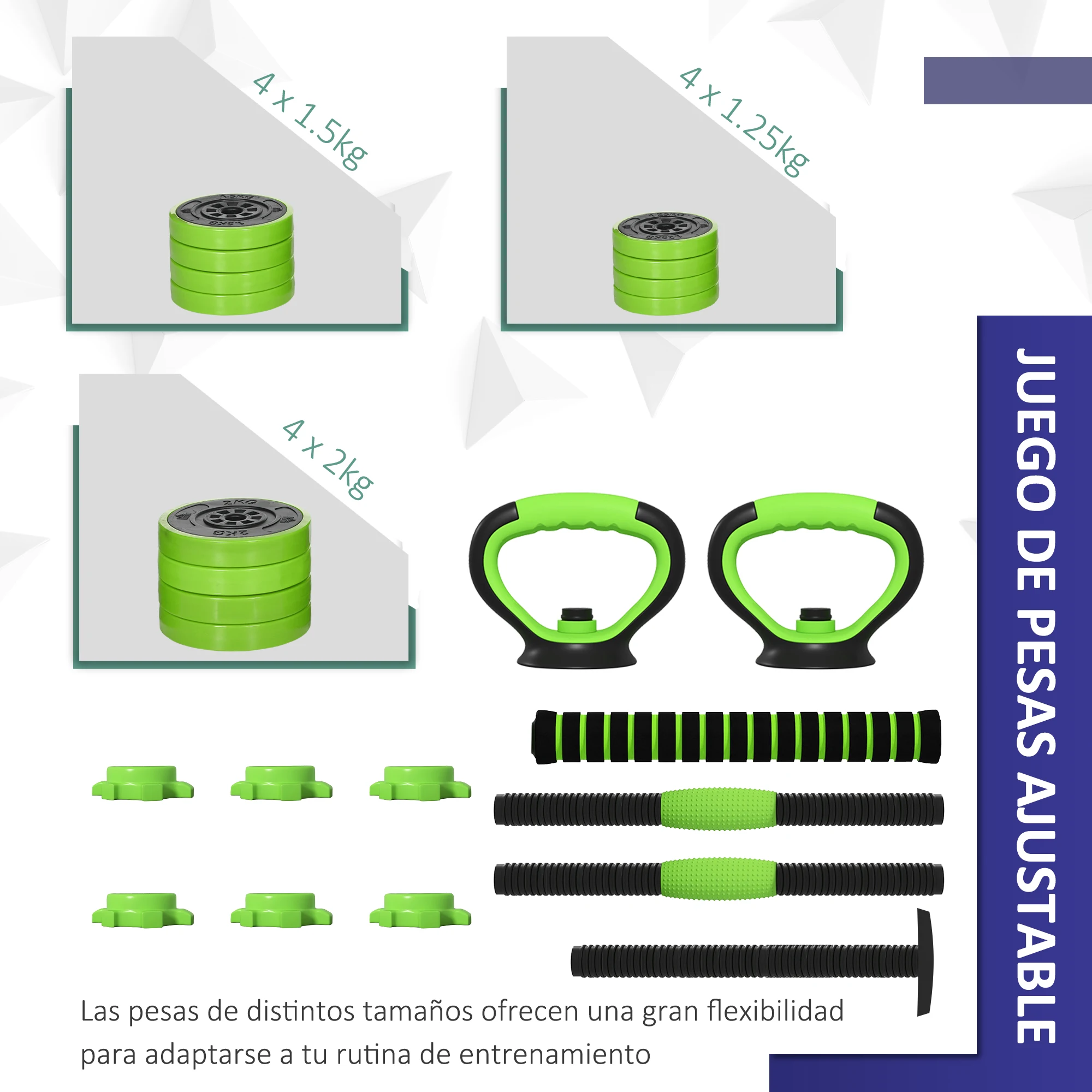 Fotografia 6: Kit de Halteres Sportnow 20kg 4 em 1 / 20kg 6 em 1 com Kettlebell e Barra de Peso Verde