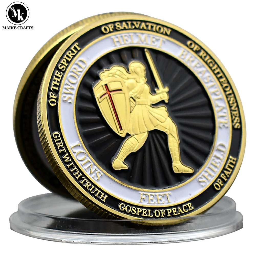 Armor Soldier Challenge Coin Put on The Full Armor of God Gold-plated Metal Medallion Collectible Gift