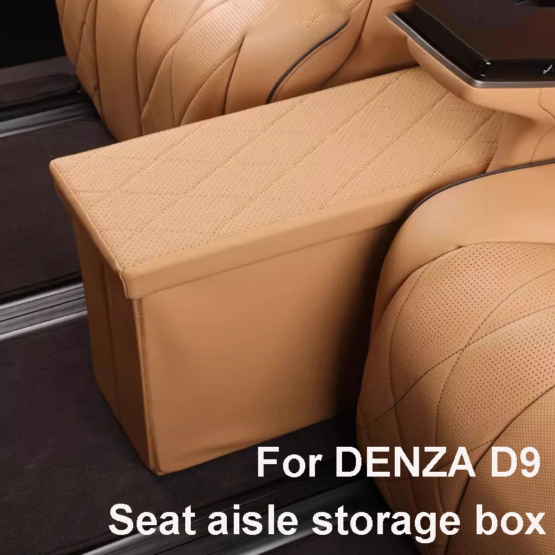

For DENZA D9 2023 2024 2025 Car Second Row Seats Middle Aisle Storage Box Load Bearing Foldable Leather Interior Accessories