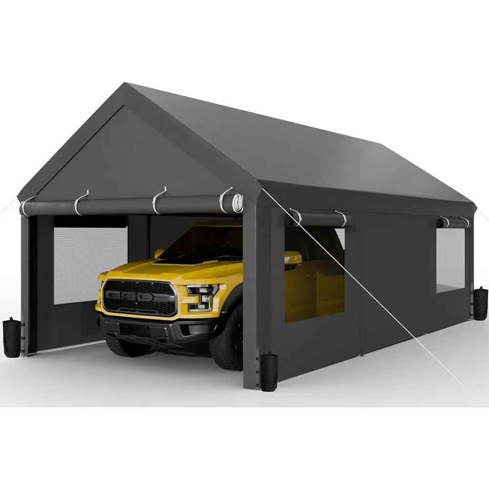 

10x20 Foot Heavy-duty Carport with Rolling Shutter Windows, Portable Garage with Detachable Side Walls and Doors