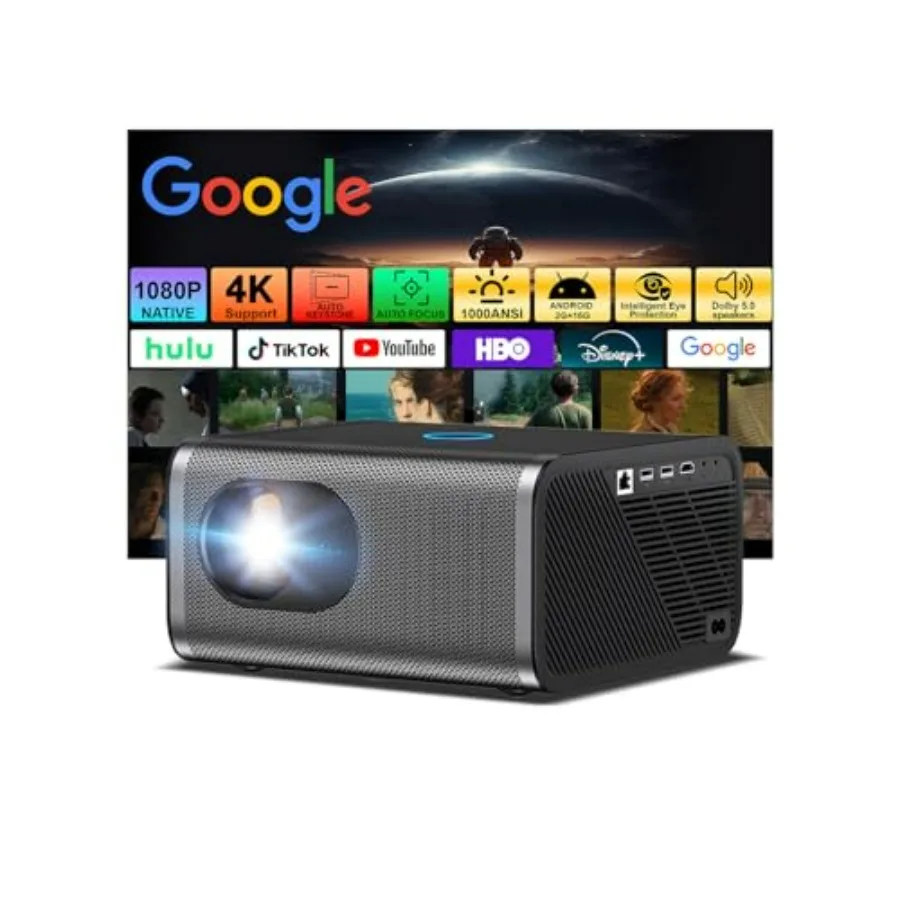 

Portable Outdoor Smart Projector with WiFi and Bluetooth Ultra-Bright 1000 ANSI Auto Focus Keystone 4K Support Dual Band Androi