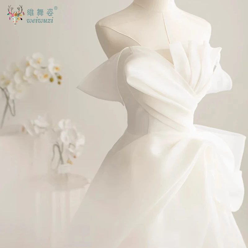 Style français charmante robe de bienvenue de mariage à épaules dénudées robe de bal Simple robe de mariée légère vêtements de photographie de Studio